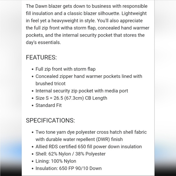 Prana dawn blazer style down jacket in charcoal - Picture 9 of 9